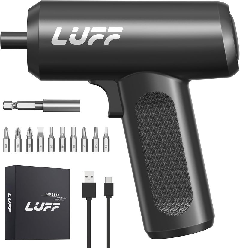LUFF Electric Screwdriver Set, 4V Cordless Rechargeable Screwdriver with 4.5 N.m Torque, 1500 mAh Battery USB-C, LED Light, 12 Bits for Furniture/Electrical Repairs - Image 1